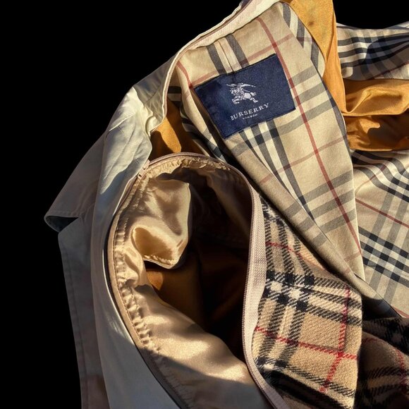 Burberry London Men's Classic Tan Beige Nova Check Trench Coat Size L XL - Picture 9 of 14